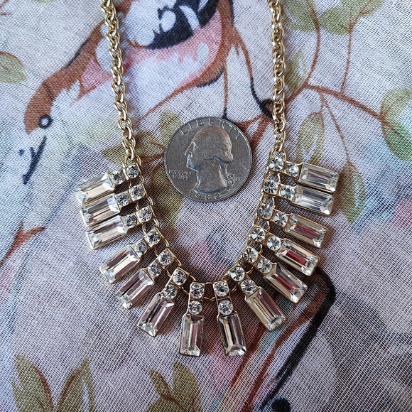 Crystal Clear Fat Baguette Mirror Finish Rhinestone Gold Tone Hardware Necklace - Picture 7 of 10